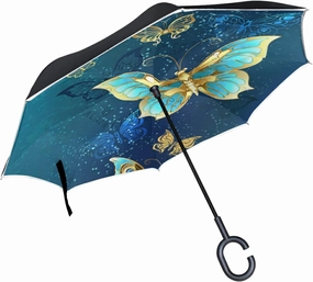 Oyihfvs Double Layer Inverted Umbrella, With C-Shaped Handle Windproof UV Proof Durable Parasol, For Men Women Outdoor Folding Rain Sun