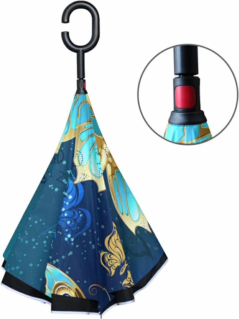 Oyihfvs Double Layer Inverted Umbrella, With C-Shaped Handle Windproof UV Proof Durable Parasol, For Men Women Outdoor Folding Rain Sun