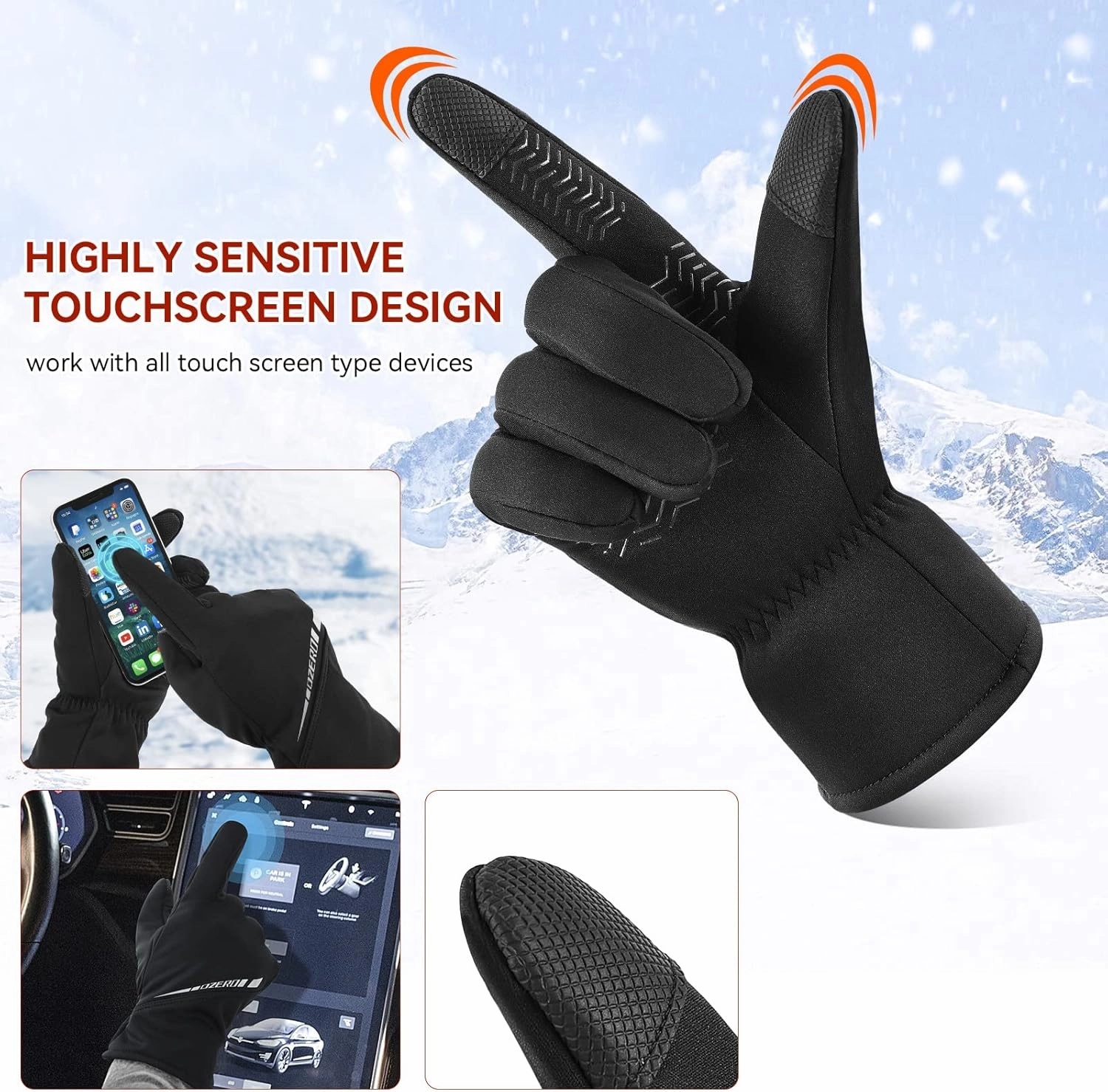 OZERO Winter Gloves for Men Women: Waterproof Touch-Screen Glove Thermal Coldproof Snow Gloves for Driving Cycling Skiing