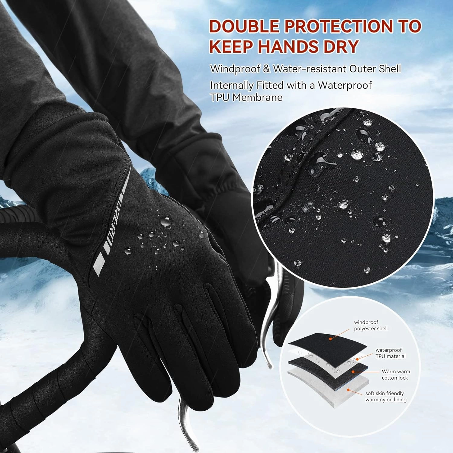 OZERO Winter Gloves for Men Women: Waterproof Touch-Screen Glove Thermal Coldproof Snow Gloves for Driving Cycling Skiing