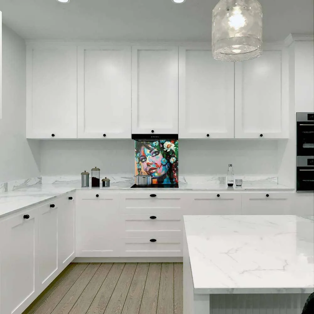 Painted Woman in Flowers Printed Glass  Splashback - DIY