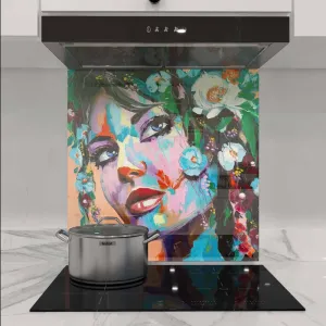 Painted Woman in Flowers Printed Glass  Splashback - DIY