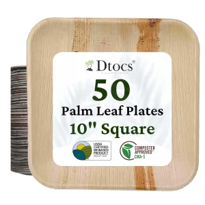 Palm Leaf Plates 10 Inch Square (50 Pack) | Bamboo Plates Disposable Look Compostable Dinnerware Sets, Charcuterie Boards, Cheese Platter | Wedding Supplies Sturdy than 10" Paper Trays