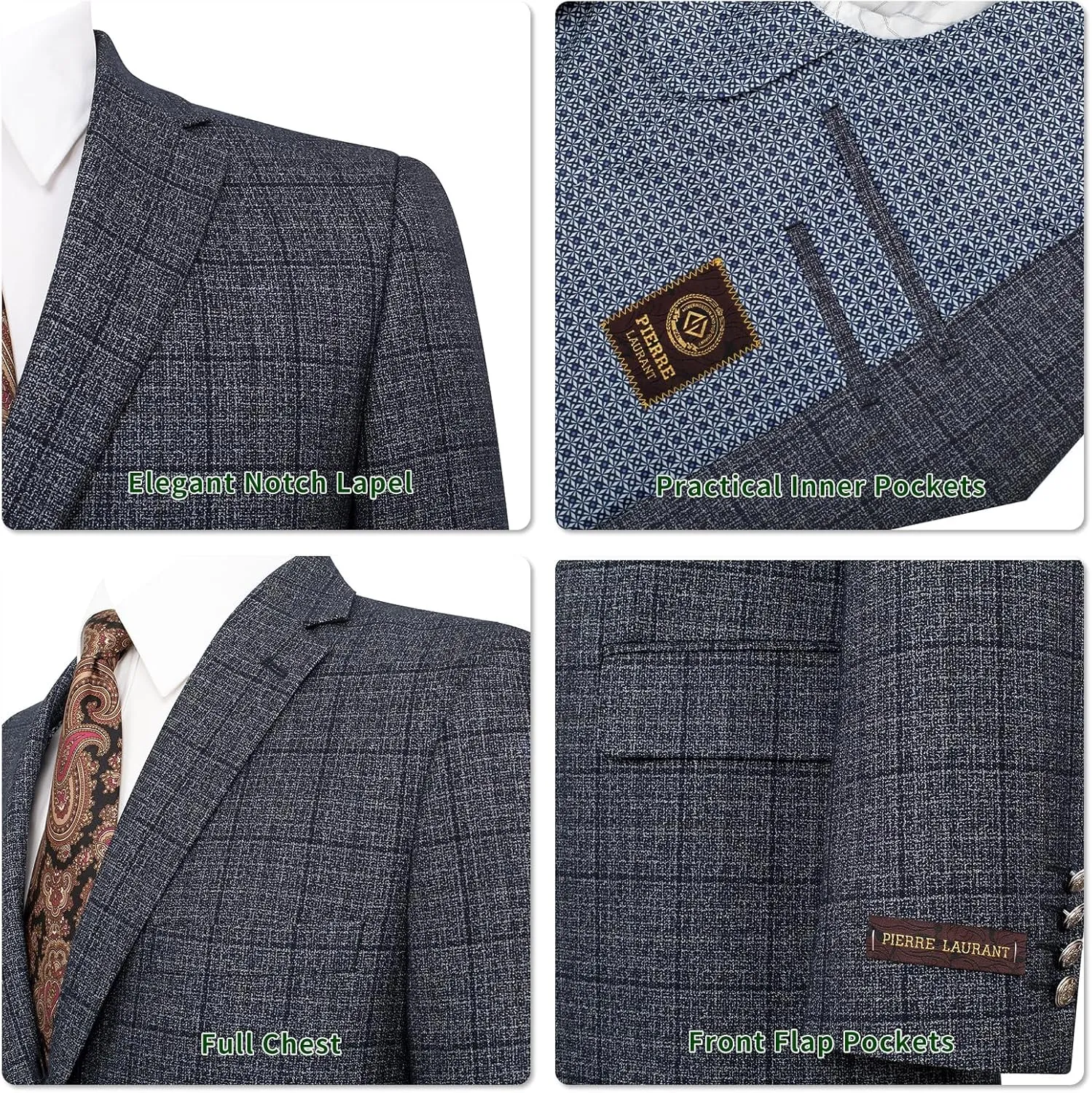 P&L Men's Sport Coat Classic Fit Blazer for Men Lightweight 2 Button Stretch Jacket in Solid & Plaid for Business & Casual
