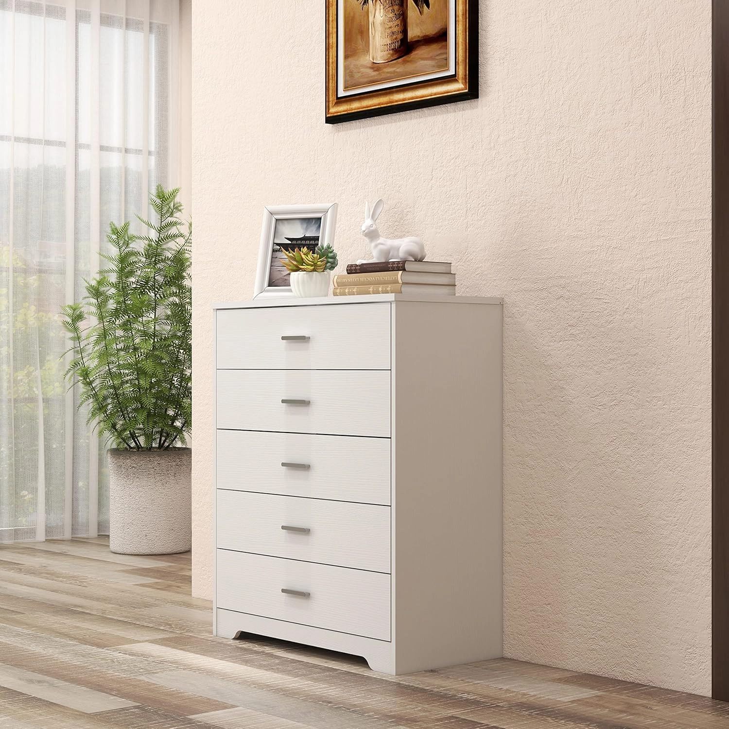 Panana Dresser for Bedroom with 5/6 Drawers, Wooden Chest of Drawers, Storage Organizer Unit Dressers for Bedroom, Living Room, Hallway, Nursery (White, 5 Drawer)