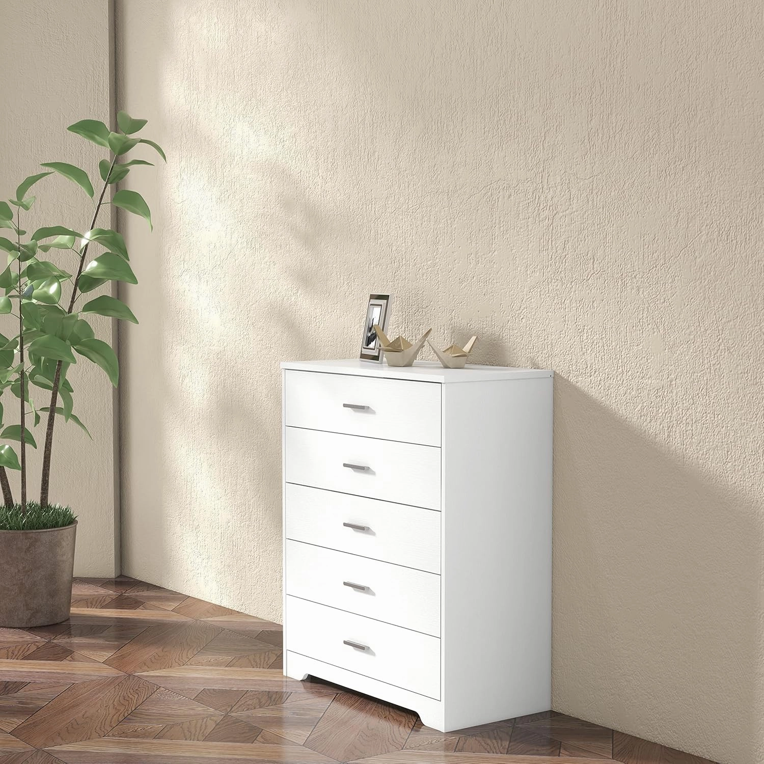 Panana Dresser for Bedroom with 5/6 Drawers, Wooden Chest of Drawers, Storage Organizer Unit Dressers for Bedroom, Living Room, Hallway, Nursery (White, 5 Drawer)