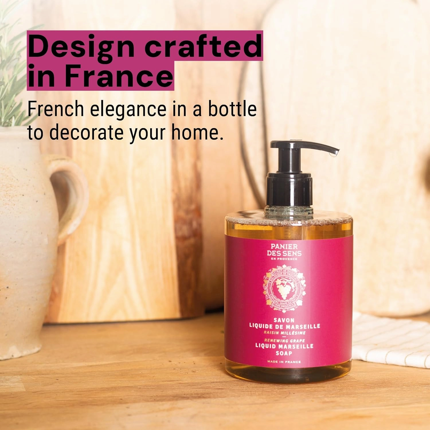 Panier des Sens - Liquid Hand Soap - Grape Hand Wash - French Marseille Moisturizing Hand Soap with Coconut Oil - Refillable Kitchen & Bathroom Hand Soap - 97% Natural Ingredients -16.9 Fl.oz