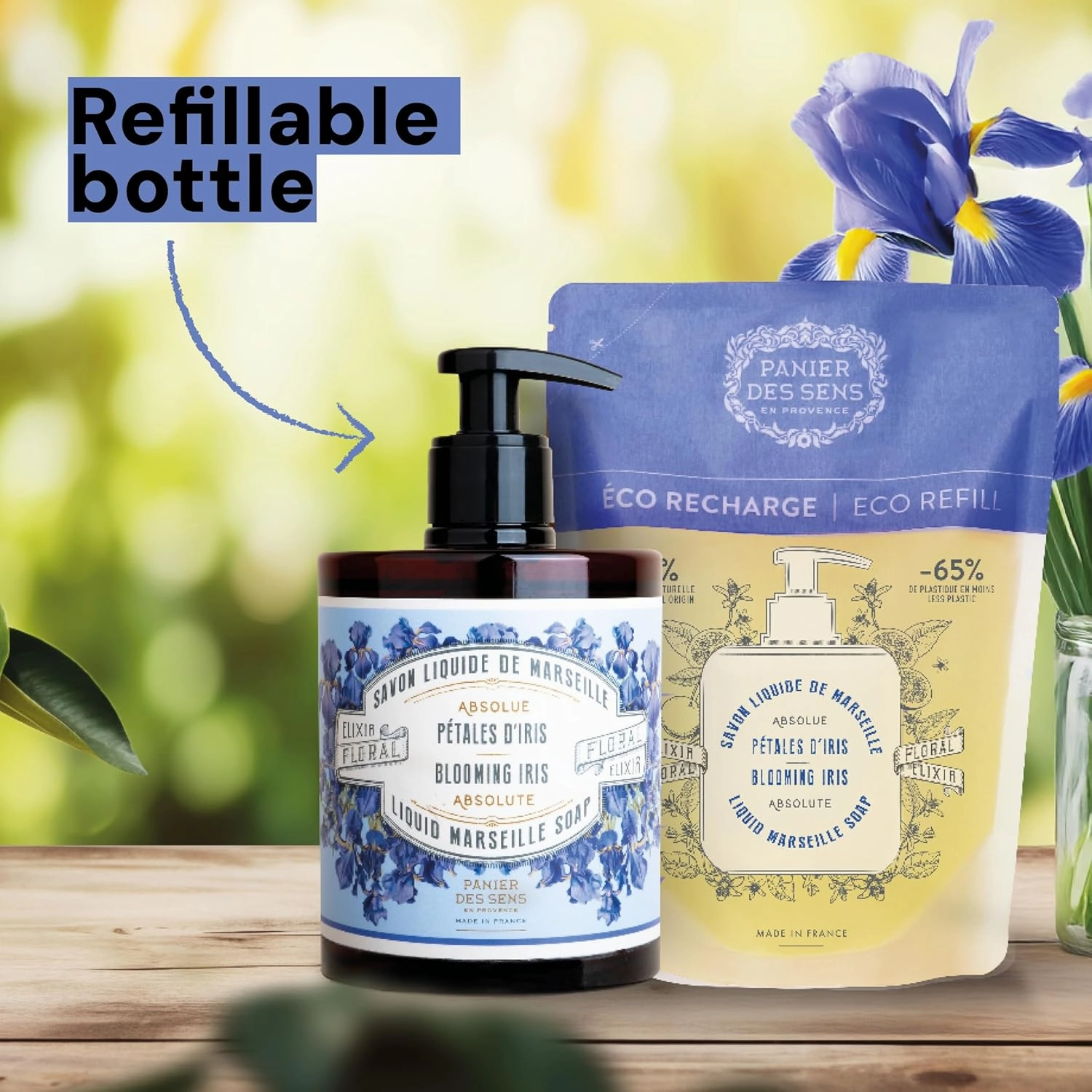 Panier des Sens - Liquid Hand Soap Refills – Blooming Iris Foaming Hand Soap Refill – French Coconut Oil Moisturizing Hand Wash - Kitchen & Bathroom Hand Wash- Soft Soap Refill 96% Natural - 34 Floz