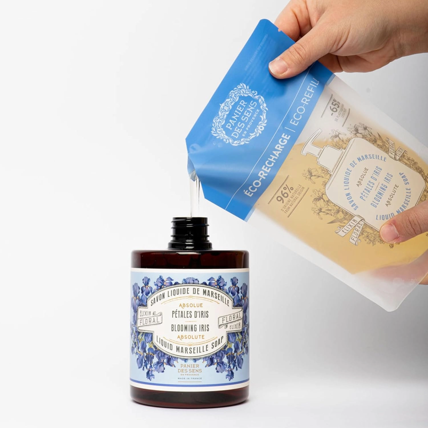 Panier des Sens - Liquid Hand Soap Refills – Blooming Iris Foaming Hand Soap Refill – French Coconut Oil Moisturizing Hand Wash - Kitchen & Bathroom Hand Wash- Soft Soap Refill 96% Natural - 34 Floz