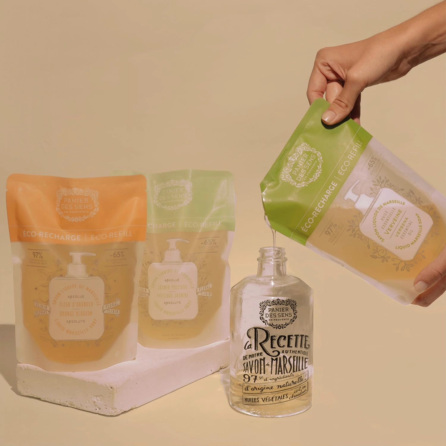 Panier des Sens - Liquid Hand Soap Refills – Orange Blossom Foaming Hand Soap Refill – French Coconut Oil Moisturizing Hand Wash - Kitchen & Bathroom Hand Wash- Soft Soap Refill 96% Natural - 34 Floz