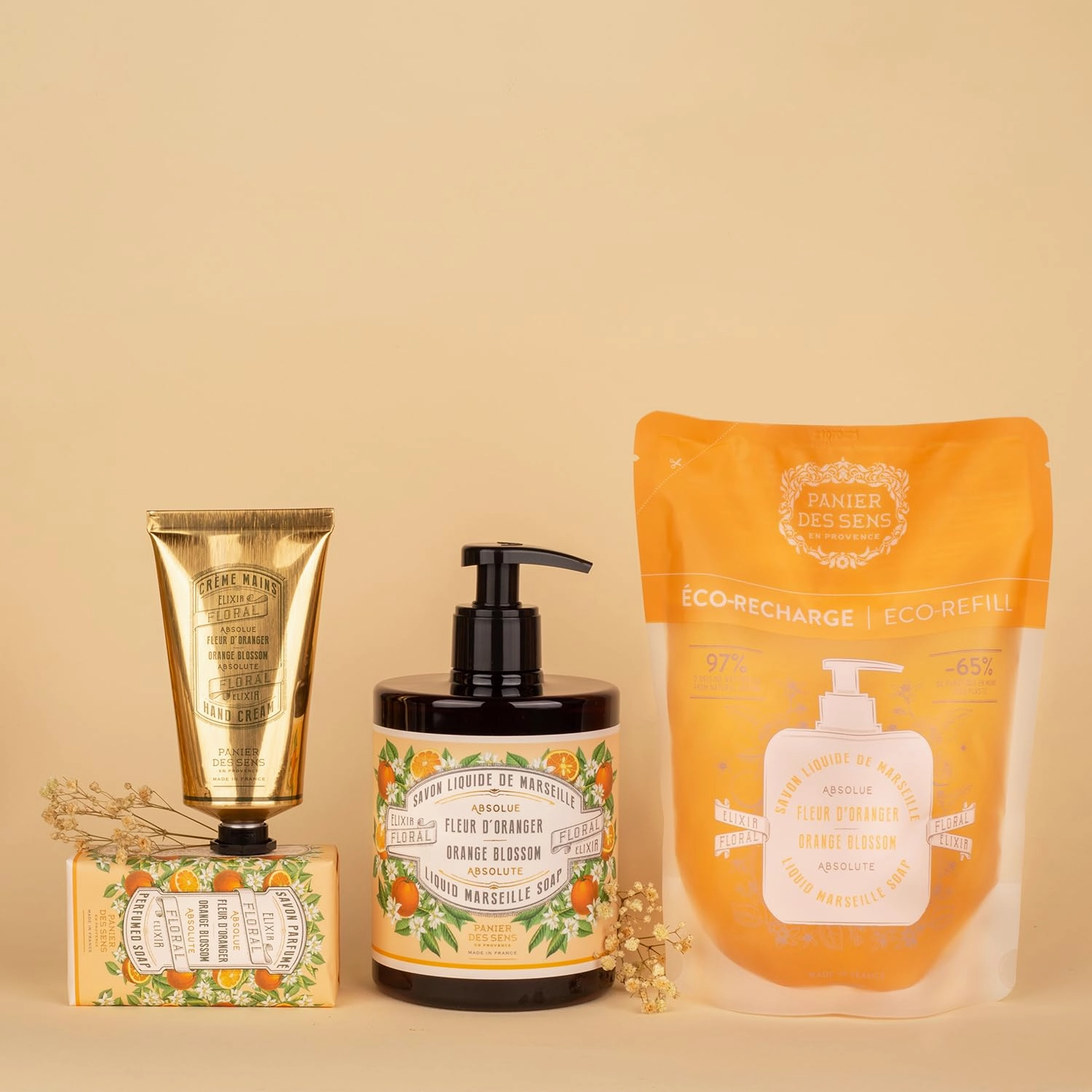 Panier des Sens - Liquid Hand Soap Refills – Orange Blossom Foaming Hand Soap Refill – French Coconut Oil Moisturizing Hand Wash - Kitchen & Bathroom Hand Wash- Soft Soap Refill 96% Natural - 34 Floz