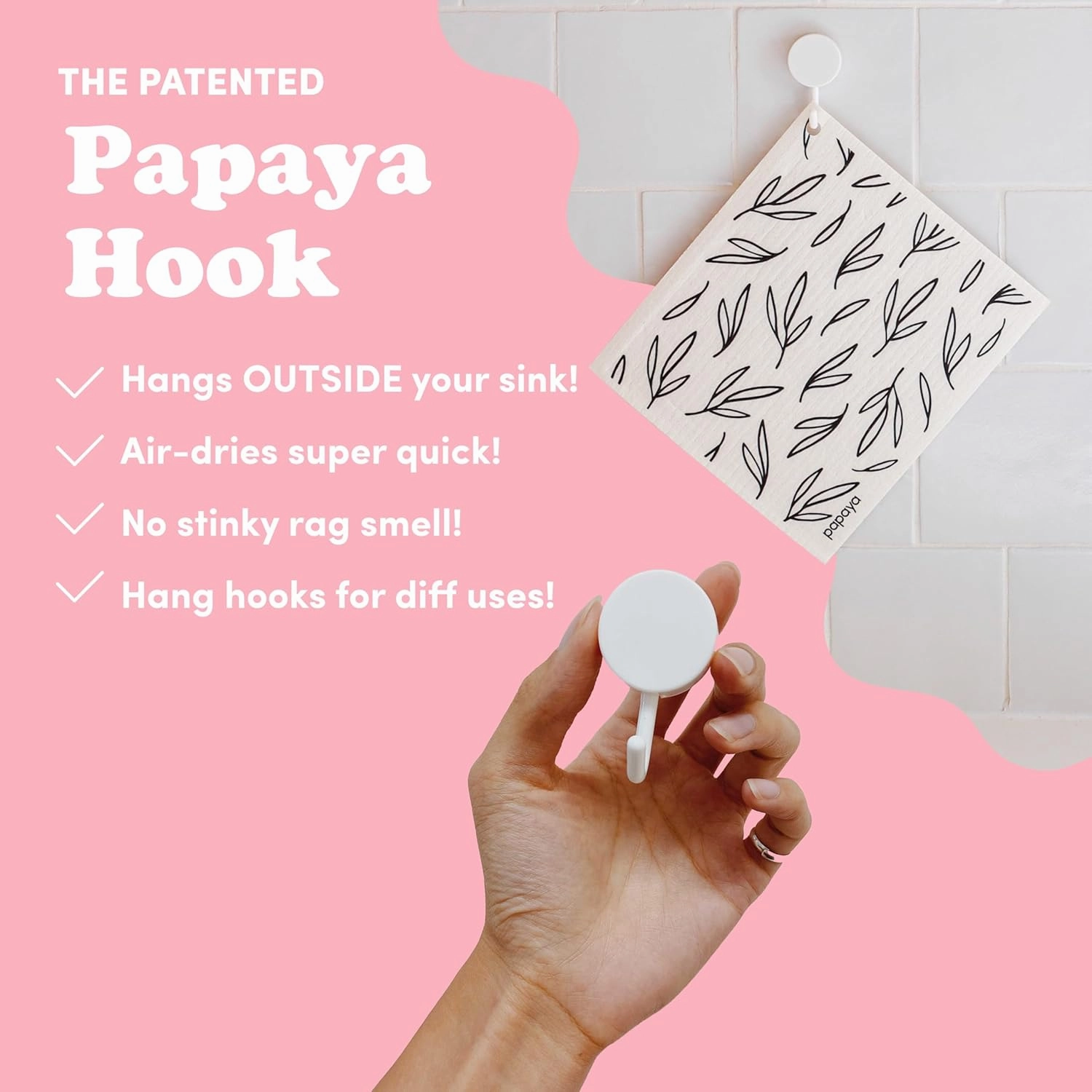Papaya Reusable Paper Towels 2-Pack - 2 Sheets   1 Hooks, Quick Drying, No Odor, 1 Sheet Replaces 17 Rolls, Washable Kitchen Cloth, Sustainable Dish Sponge, Eco Friendly Gift