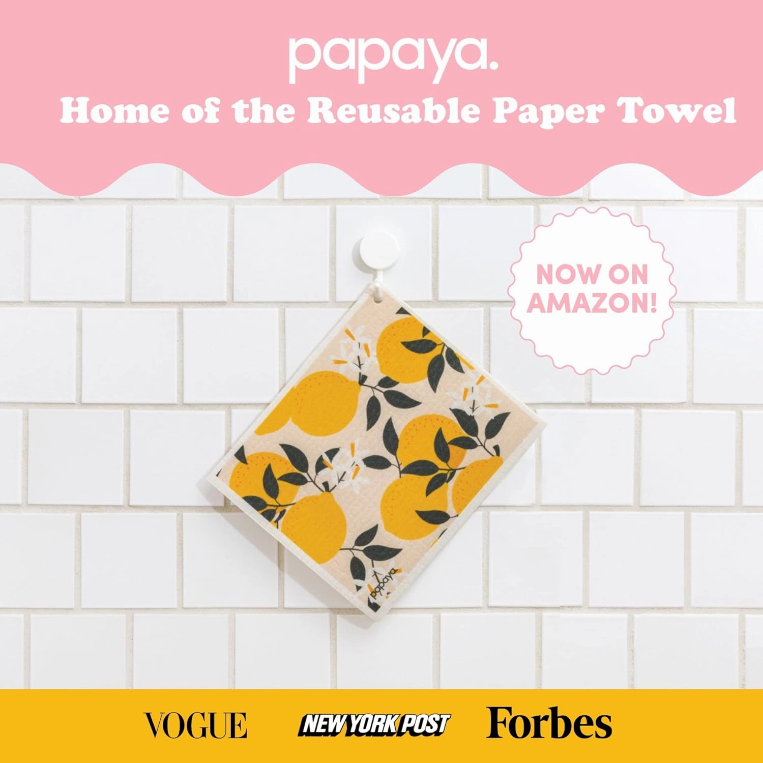 Papaya Reusable Paper Towels 2-Pack - 2 Sheets   1 Hooks, Quick Drying, No Odor, 1 Sheet Replaces 17 Rolls, Washable Kitchen Cloth, Sustainable Dish Sponge, Eco Friendly Gift