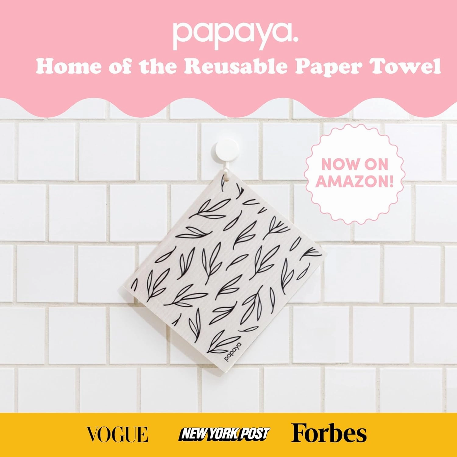 Papaya Reusable Paper Towels 2-Pack - 2 Sheets   1 Hooks, Quick Drying, No Odor, 1 Sheet Replaces 17 Rolls, Washable Kitchen Cloth, Sustainable Dish Sponge, Eco Friendly Gift