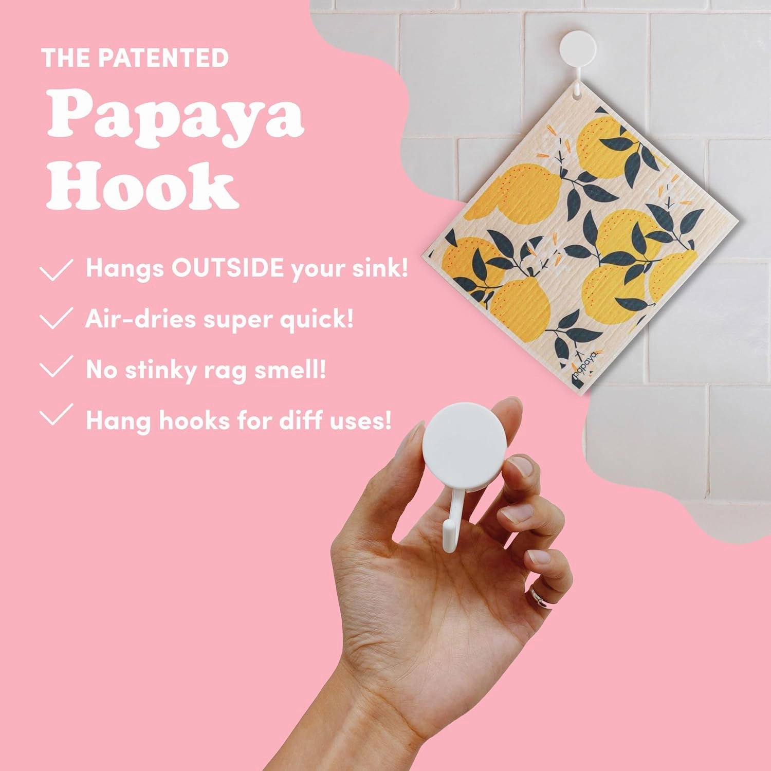 Papaya Reusable Paper Towels 4-Pack - 4 Sheets   2 Hooks, Quick Drying, No Odor, 1 Sheet Replaces 17 Rolls, Washable Kitchen Cloth, Sustainable Dish Sponge, Eco Friendly Gift (Fruit Salad)