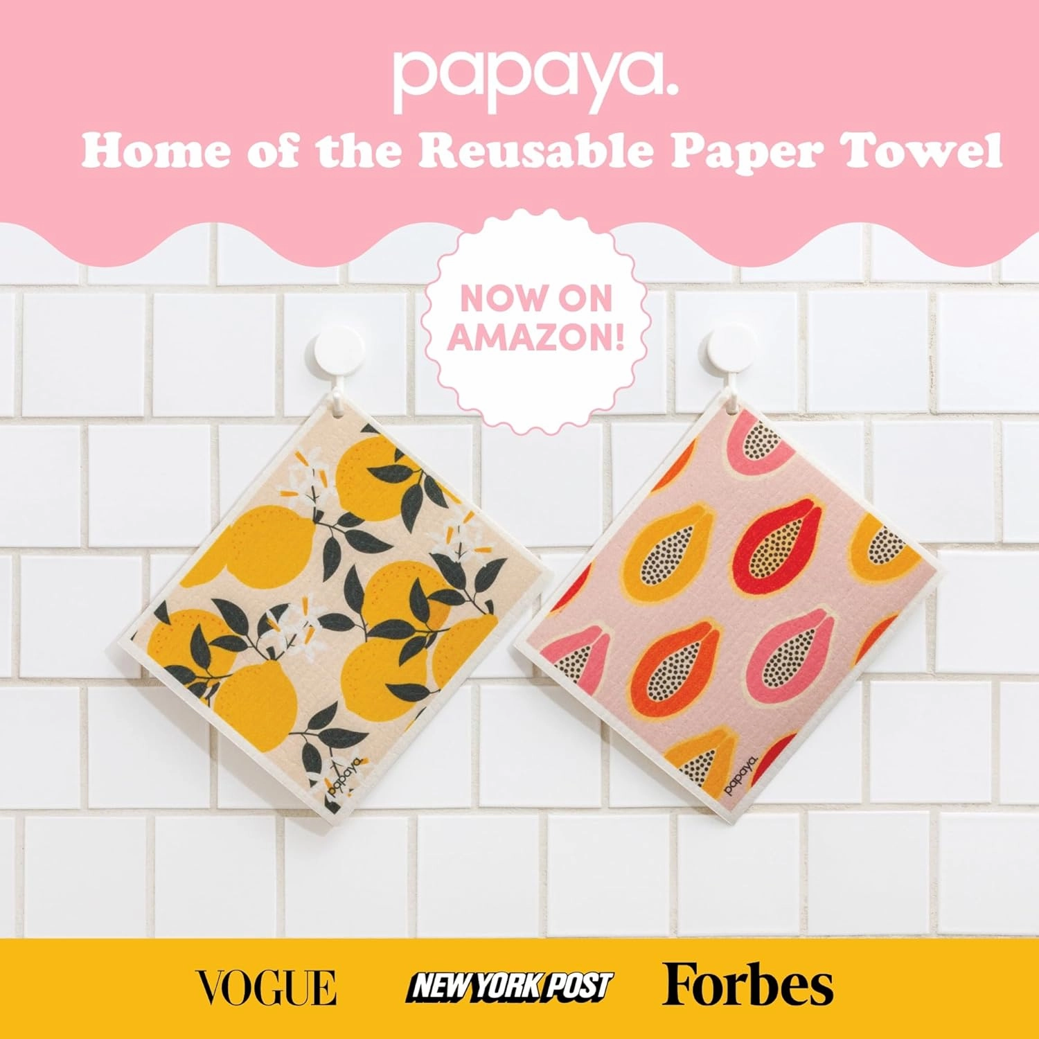Papaya Reusable Paper Towels 4-Pack - 4 Sheets   2 Hooks, Quick Drying, No Odor, 1 Sheet Replaces 17 Rolls, Washable Kitchen Cloth, Sustainable Dish Sponge, Eco Friendly Gift (Fruit Salad)