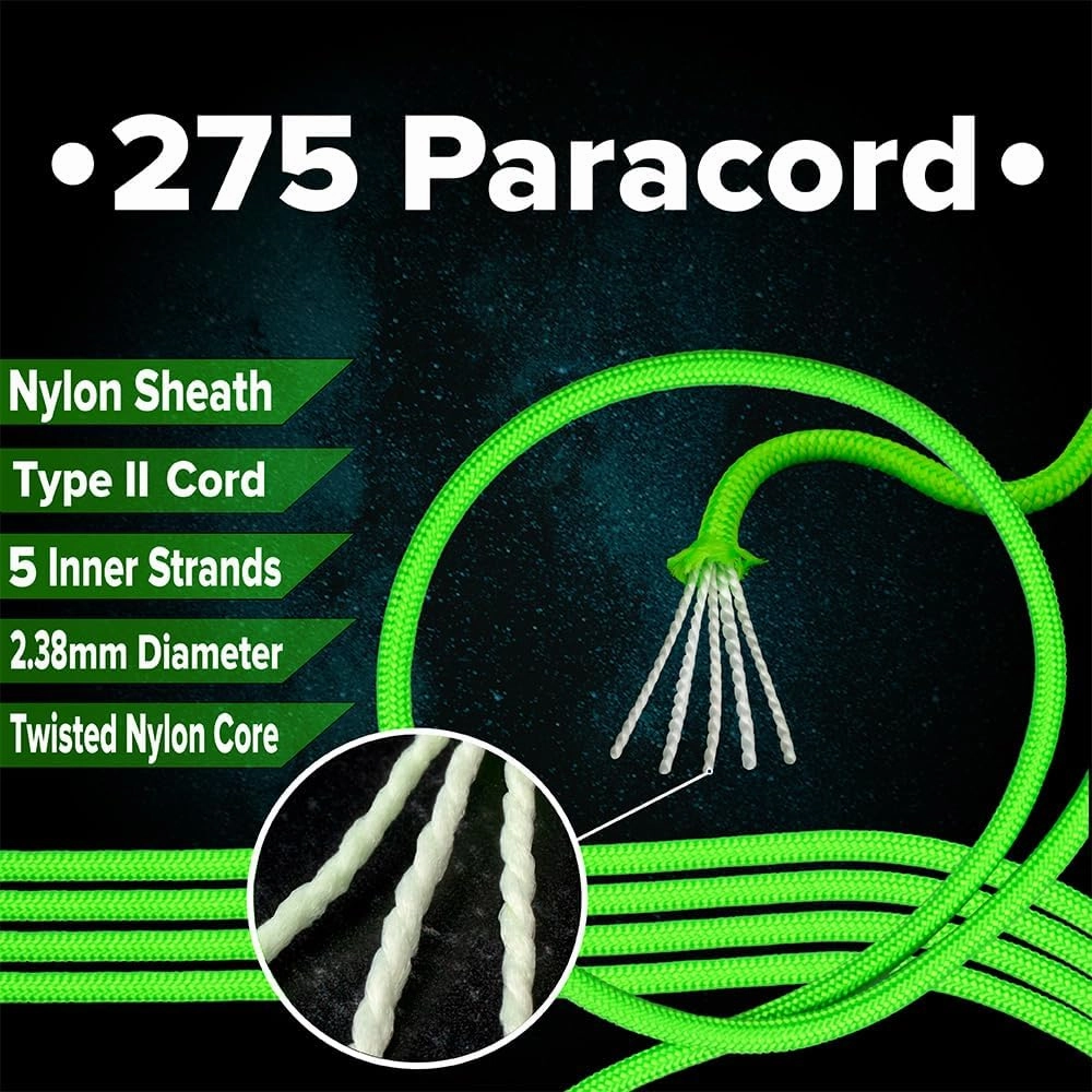 Paracord Planet 275lb Paracord – 3/32 Inch (2.38 mm) Nylon Crafting Cord with 5 Strand Inner Core – Black (250 ft)
