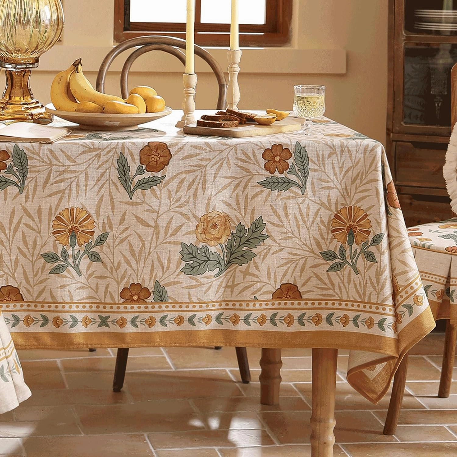 patdrea French Linen Tablecloth Soft Durable Floral Table Cloth Kitchen Dining Tablecloth for Rectangular Tables for Parties Christmas 55"x 55"