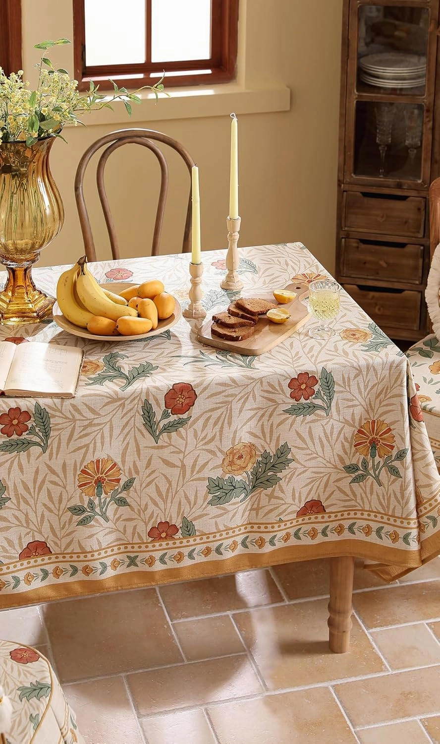 patdrea French Linen Tablecloth Soft Durable Floral Table Cloth Kitchen Dining Tablecloth for Rectangular Tables for Parties Christmas 55"x 79"