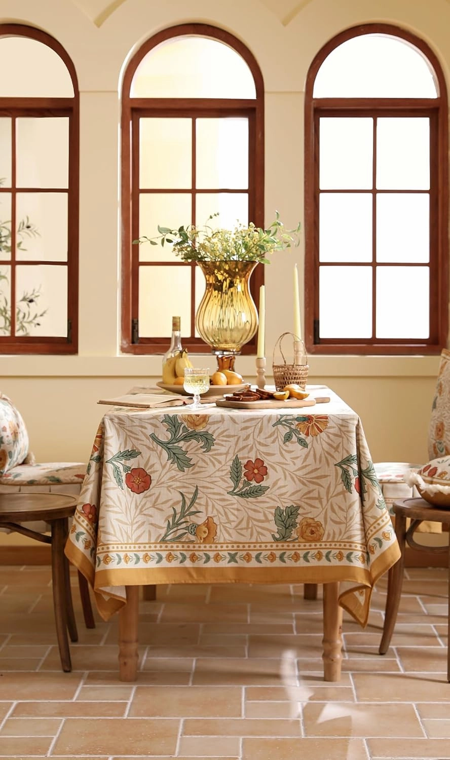 patdrea French Linen Tablecloth Soft Durable Floral Table Cloth Kitchen Dining Tablecloth for Rectangular Tables for Parties Christmas 55"x 79"