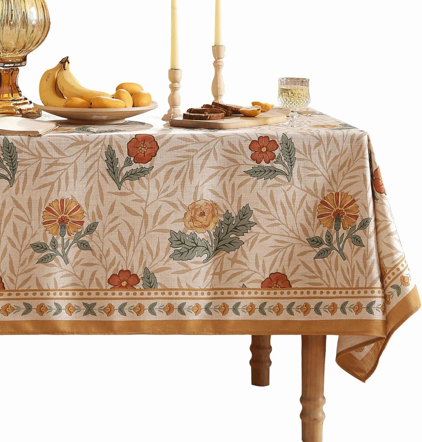 patdrea French Linen Tablecloth Soft Durable Floral Table Cloth Kitchen Dining Tablecloth for Rectangular Tables for Parties Christmas 55"x 79"