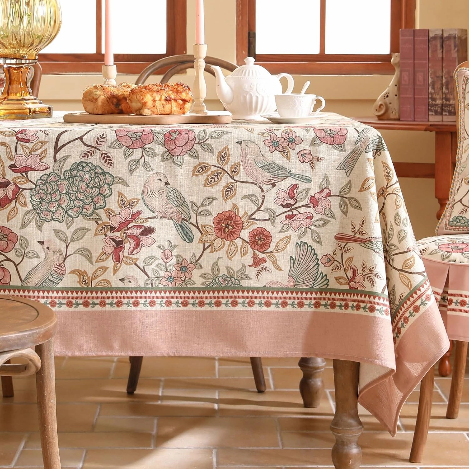 patdrea Linen Floral Tablecloth,Decorative Thick French Table Cloth Rectangle Square for Kitchen Dining Christmas 63" x 102"