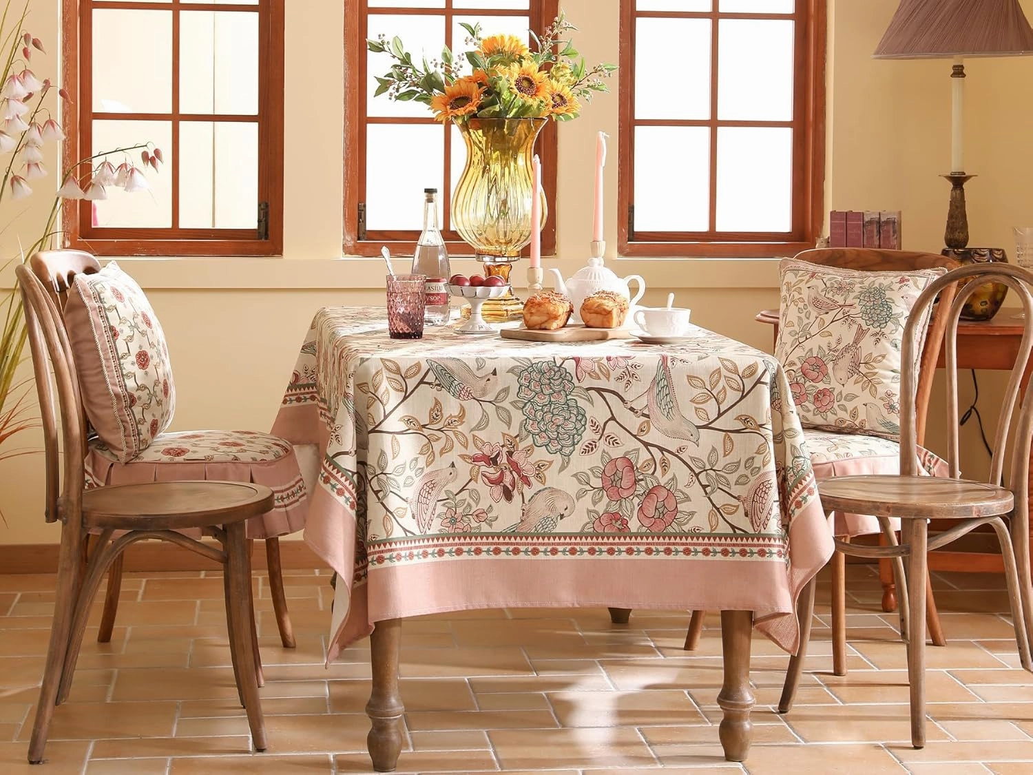 patdrea Linen Floral Tablecloth,Decorative Thick French Table Cloth Rectangle Square for Kitchen Dining Christmas 63" x 102"