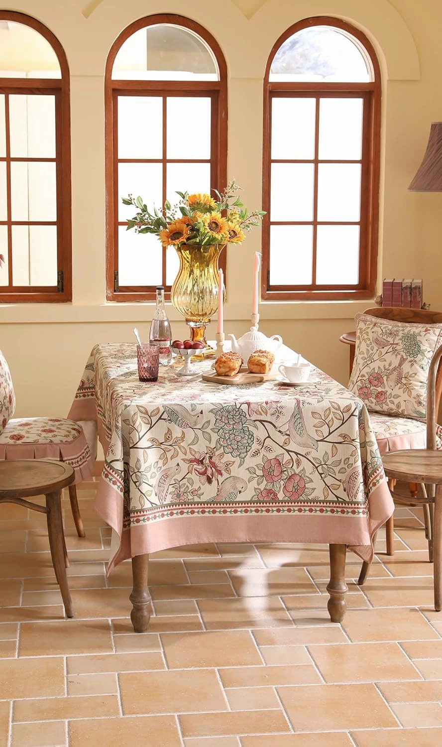 patdrea Linen Floral Tablecloth,Decorative Thick French Table Cloth Rectangle Square for Kitchen Dining Christmas 63" x 102"