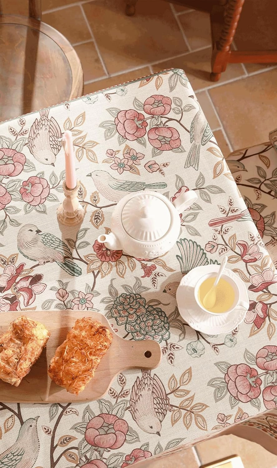 patdrea Linen Floral Tablecloth,Decorative Thick French Table Cloth Rectangle Square for Kitchen Dining Christmas 63" x 102"