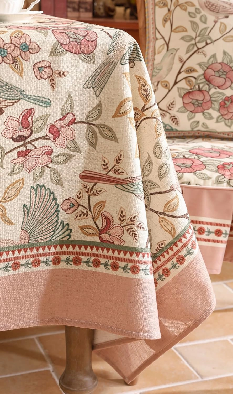 patdrea Linen Floral Tablecloth,Decorative Thick French Table Cloth Rectangle Square for Kitchen Dining Christmas 63" x 102"