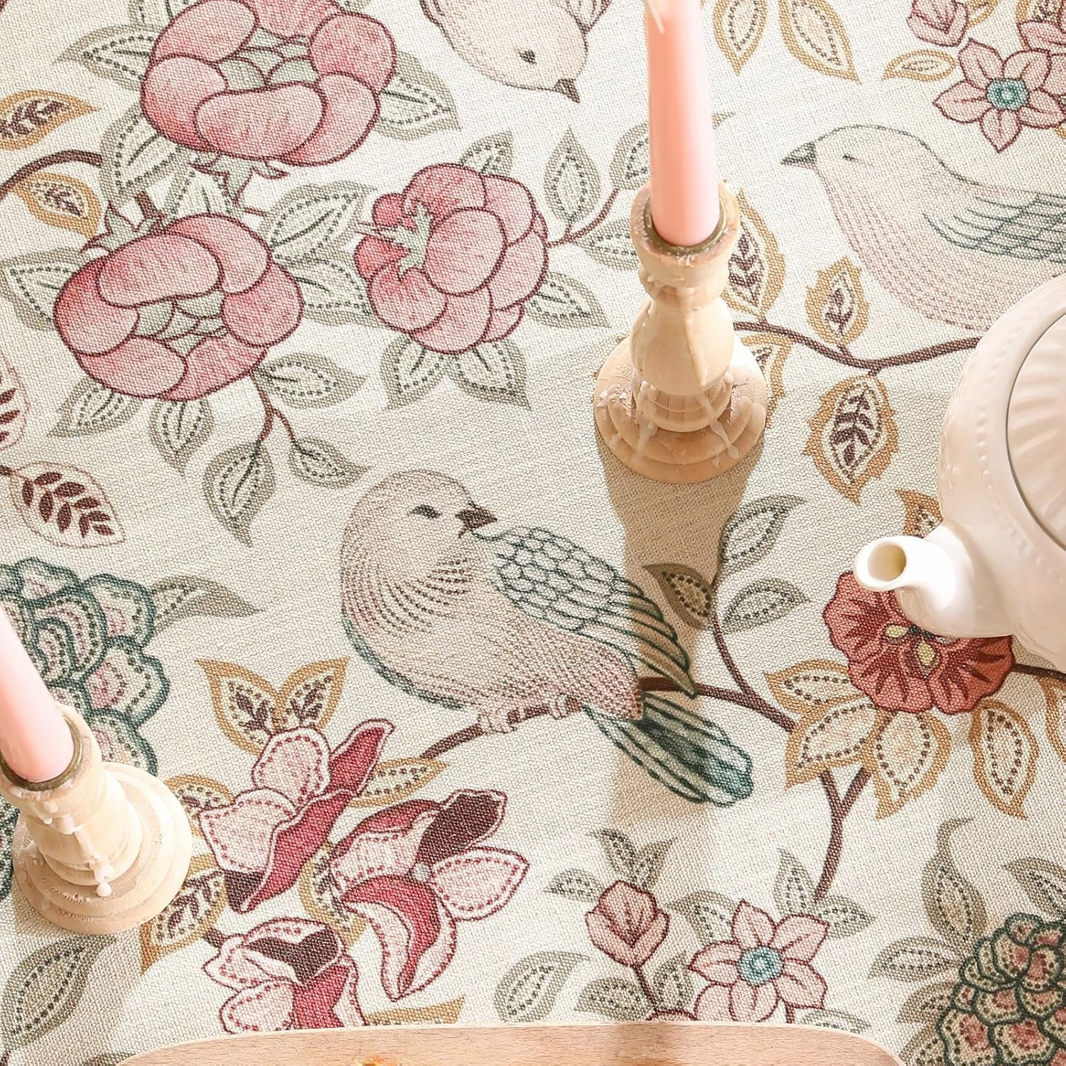 patdrea Linen Floral Tablecloth,Decorative Thick French Table Cloth Rectangle Square for Kitchen Dining Christmas 63" x 102"