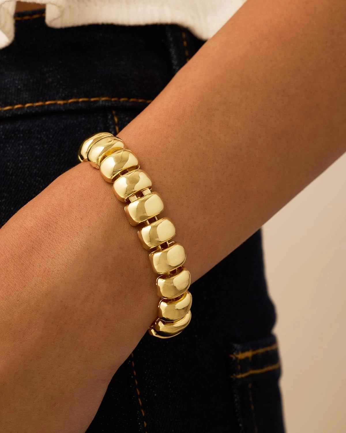 PAVOI 14K Gold Plated Chunky Ribbed Texture Bracelet for Women |Gold Statement Jewelry Piece