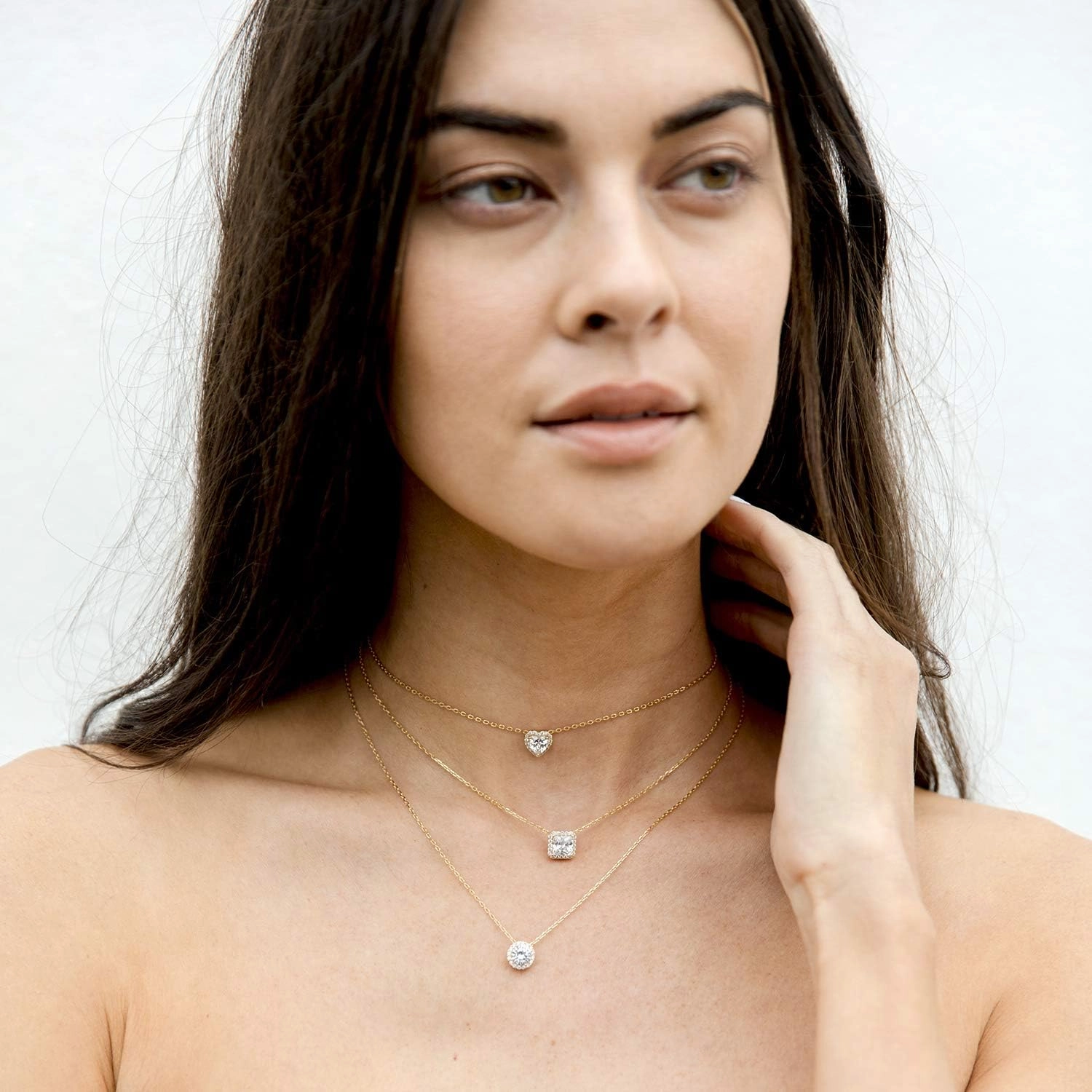 PAVOI 14K Gold Plated Post Faux Diamond Round Solitaire Pendant Halo Necklace | Gold Necklace for Women | Slider Adjustable