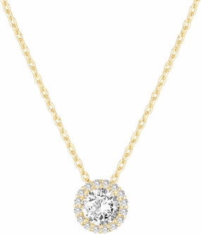PAVOI 14K Gold Plated Post Faux Diamond Round Solitaire Pendant Halo Necklace | Gold Necklace for Women | Slider Adjustable