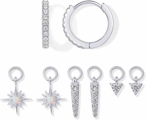 PAVOI 18K Gold Plated Huggie Earrings and Charm Set for Women | Mix and Match Earring Pack with Cubic Zirconia Pearl Opal Star Heart Evil Eye Snake Boho Charms