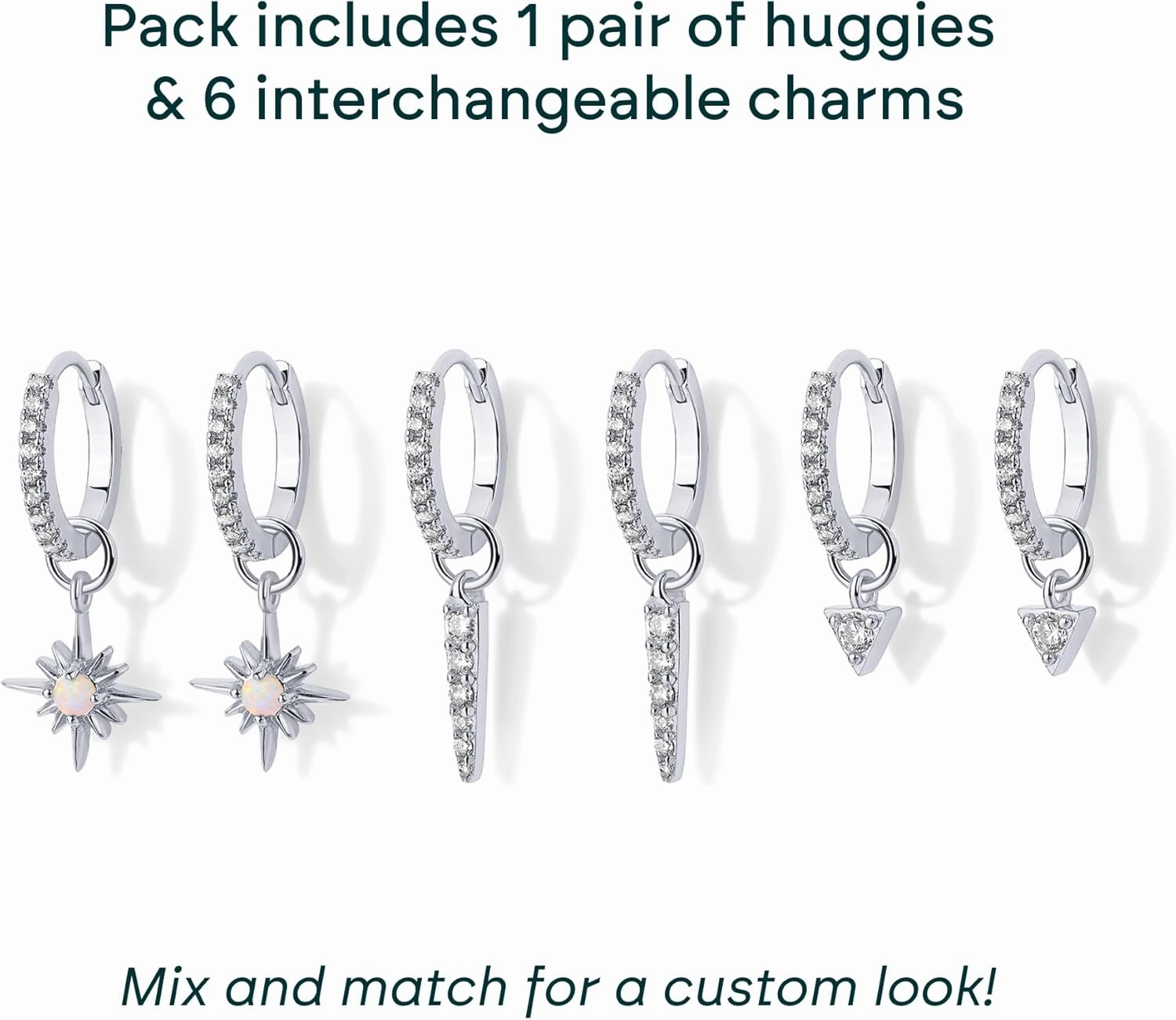 PAVOI 18K Gold Plated Huggie Earrings and Charm Set for Women | Mix and Match Earring Pack with Cubic Zirconia Pearl Opal Star Heart Evil Eye Snake Boho Charms