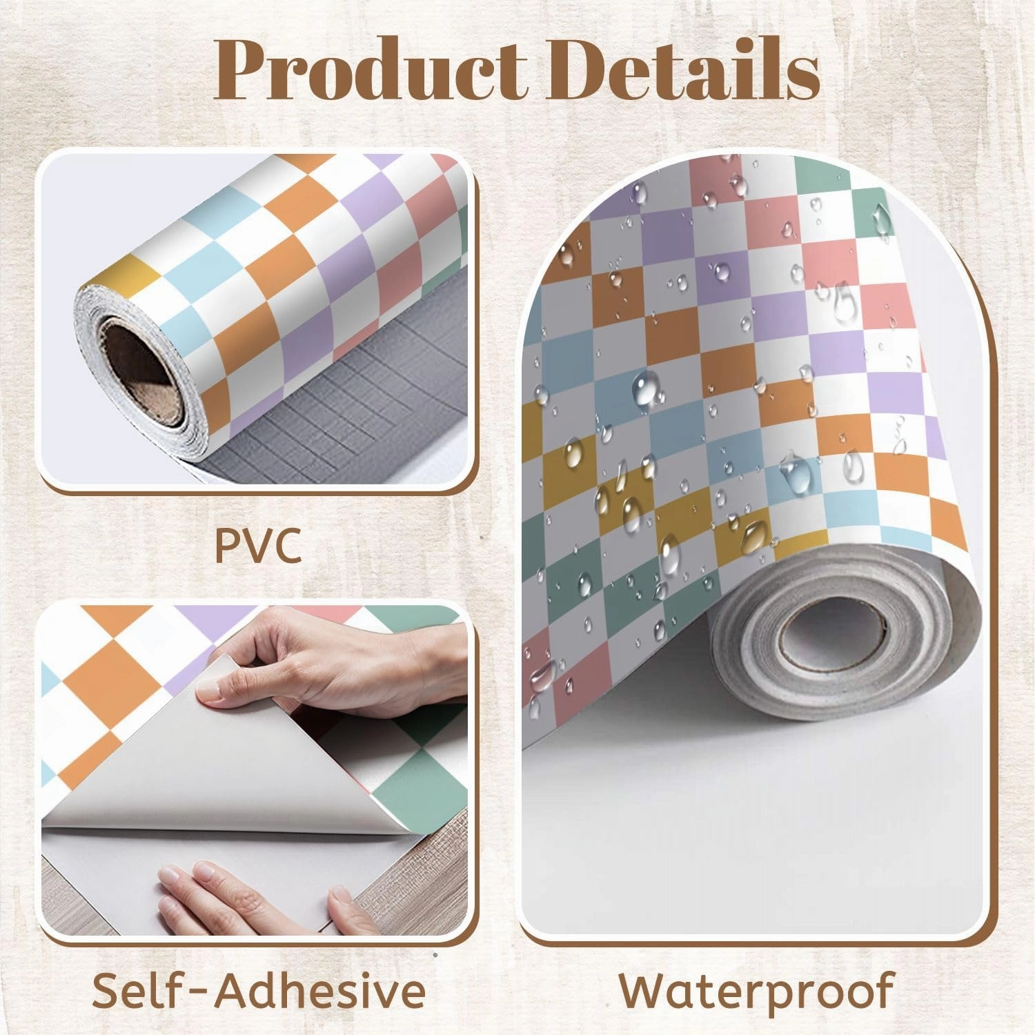 Peel and Stick Wallpaper Self Adhesive Wall Mural Rainbow Checkerboard seamless pattern Geometric abstract Checkered Contact Paper Renter Friendly Wallpaper for Kitchen Nursery Bedroom 24"x118"