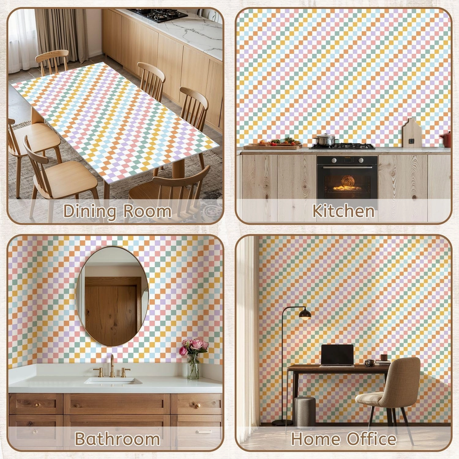 Peel and Stick Wallpaper Self Adhesive Wall Mural Rainbow Checkerboard seamless pattern Geometric abstract Checkered Contact Paper Renter Friendly Wallpaper for Kitchen Nursery Bedroom 24"x118"