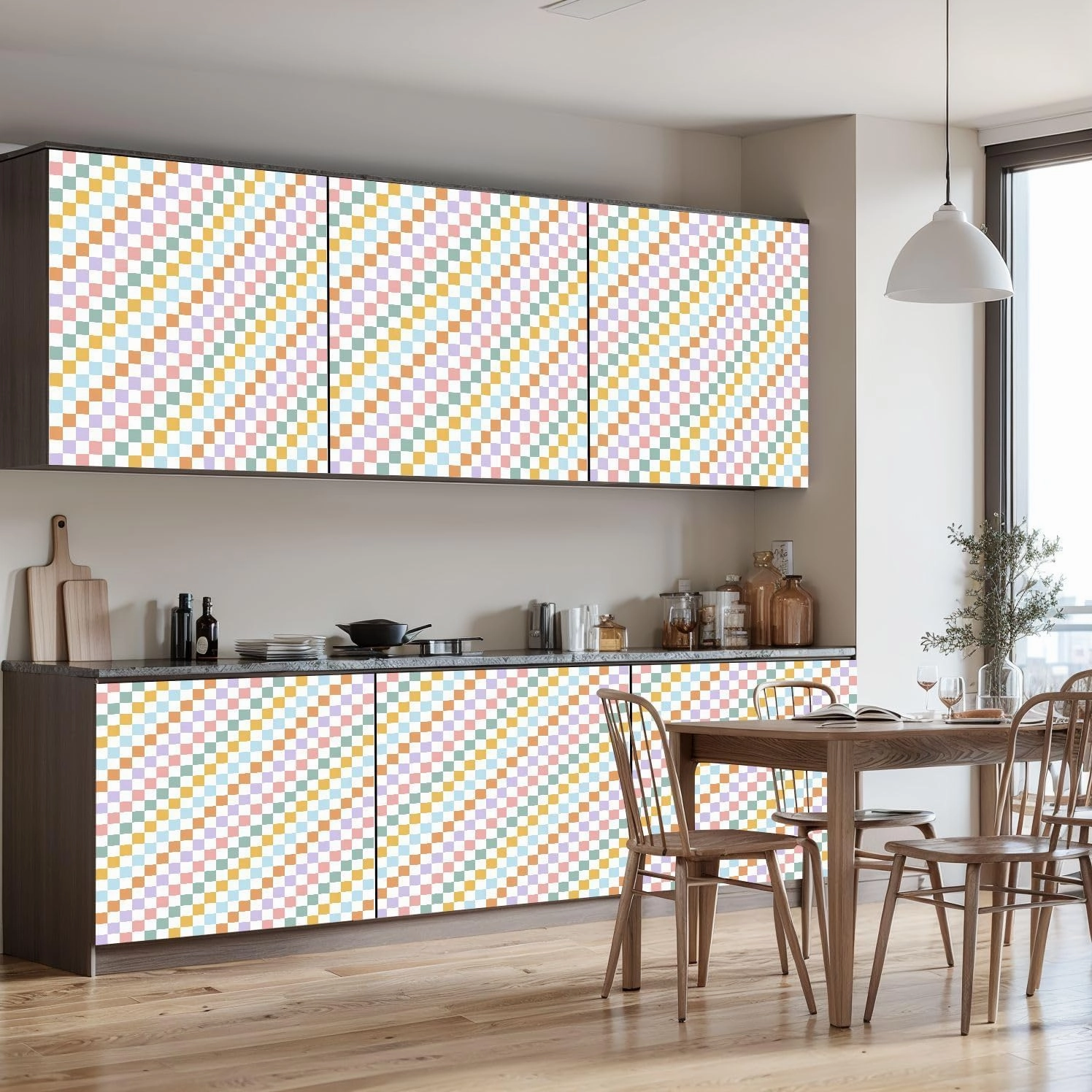 Peel and Stick Wallpaper Self Adhesive Wall Mural Rainbow Checkerboard seamless pattern Geometric abstract Checkered Contact Paper Renter Friendly Wallpaper for Kitchen Nursery Bedroom 24"x118"