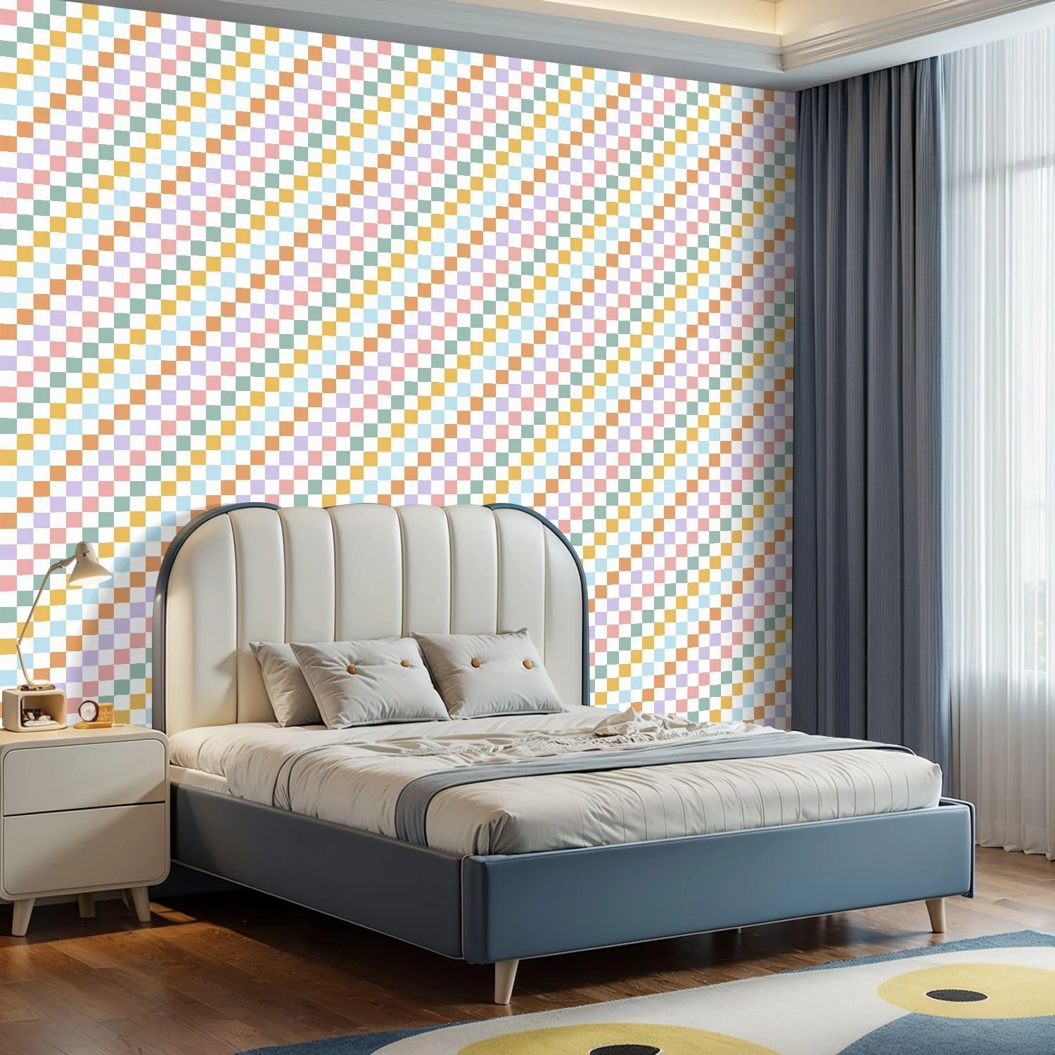 Peel and Stick Wallpaper Self Adhesive Wall Mural Rainbow Checkerboard seamless pattern Geometric abstract Checkered Contact Paper Renter Friendly Wallpaper for Kitchen Nursery Bedroom 24"x118"