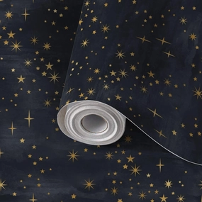 Peel and Stick Wallpaper Self Adhesive Wall Mural Seamless Gold Black Starry Pattern Festive Christmas Contact Paper Renter Friendly Wallpaper for Kitchen Nursery Bedroom 17.7"x118"
