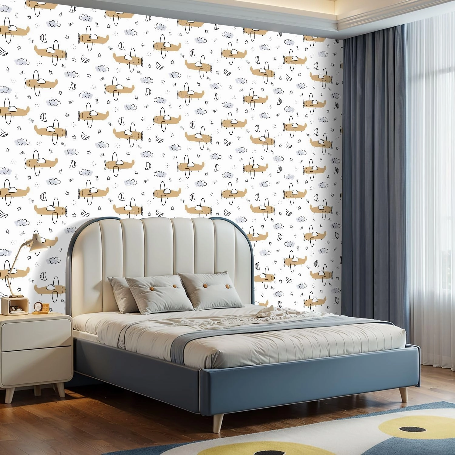 Peel and Stick Wallpaper Self Adhesive Wall Mural Sky Seamless Pattern Cartoon Style Cute for Kids Contact Paper Renter Friendly Wallpaper for Kitchen Nursery Bedroom 17.7"x118"