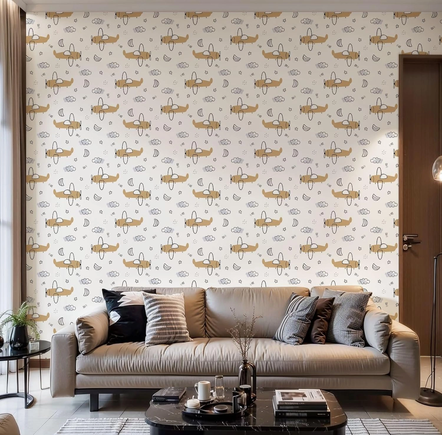 Peel and Stick Wallpaper Self Adhesive Wall Mural Sky Seamless Pattern Cartoon Style Cute for Kids Contact Paper Renter Friendly Wallpaper for Kitchen Nursery Bedroom 17.7"x118"