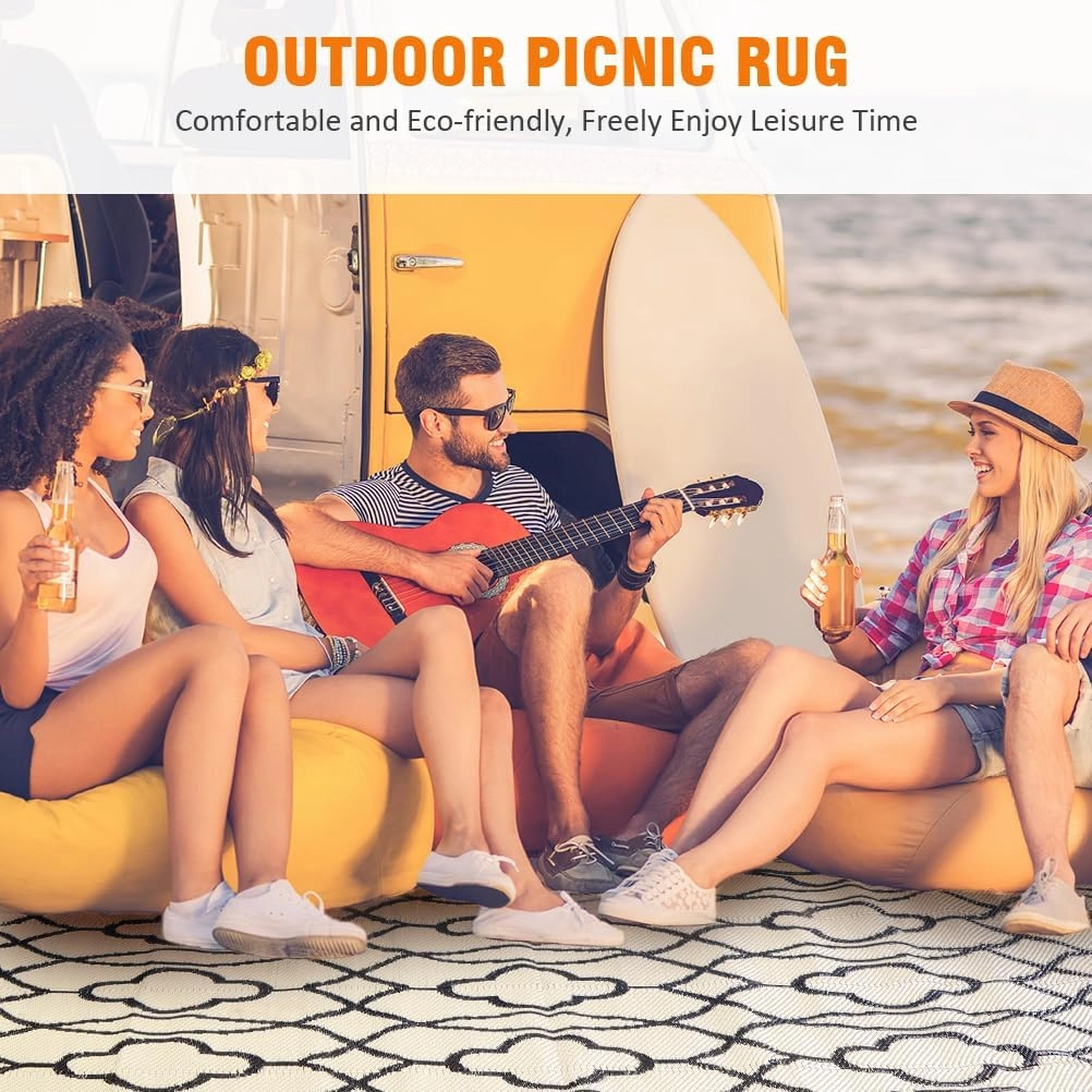 Pendolr 5’x8’ Outdoor Rug Waterproof Carpet Patio Rug Outdoor Plastic Straw Rug Camping Rug Reversible Outside Outdoor Area Rug for Balcony Deck Backyard RV Picnic Beach Black&Beige 01#