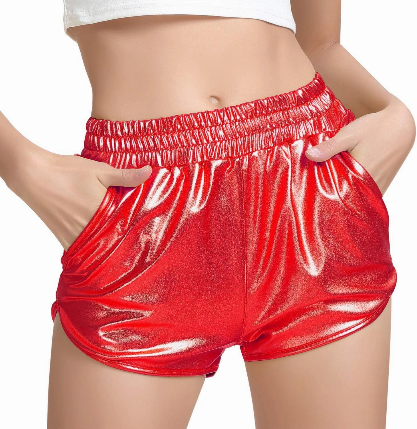 Perfashion Women's Metallic Shiny Shorts Sparkly Hot Yoga Outfit