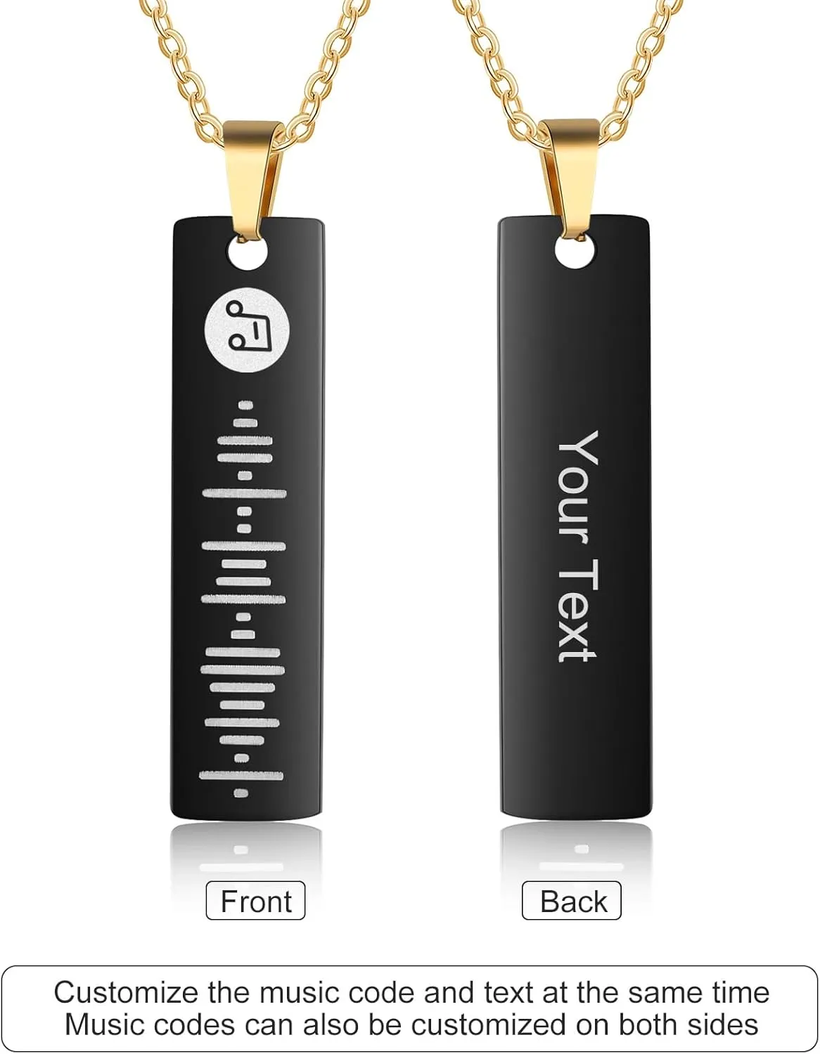 Personalized Music Spotify Scan Code Necklace Custom Bar Pendant Necklace for Women Men Engraved Name Necklace Stainless Steel Necklace Jewelry Gift
