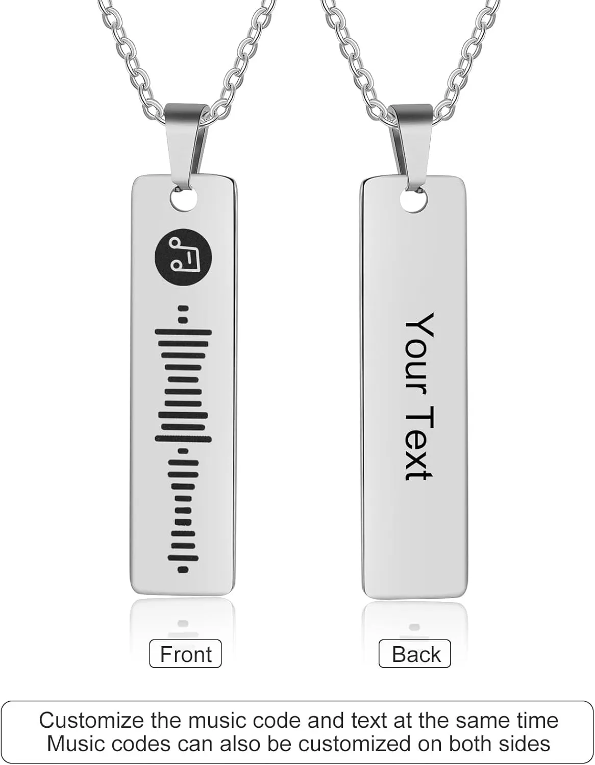 Personalized Music Spotify Scan Code Necklace Custom Bar Pendant Necklace for Women Men Engraved Name Necklace Stainless Steel Necklace Jewelry Gift