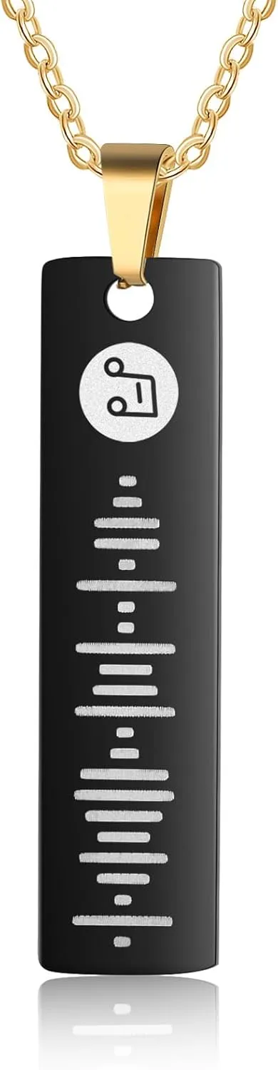 Personalized Music Spotify Scan Code Necklace Custom Bar Pendant Necklace for Women Men Engraved Name Necklace Stainless Steel Necklace Jewelry Gift