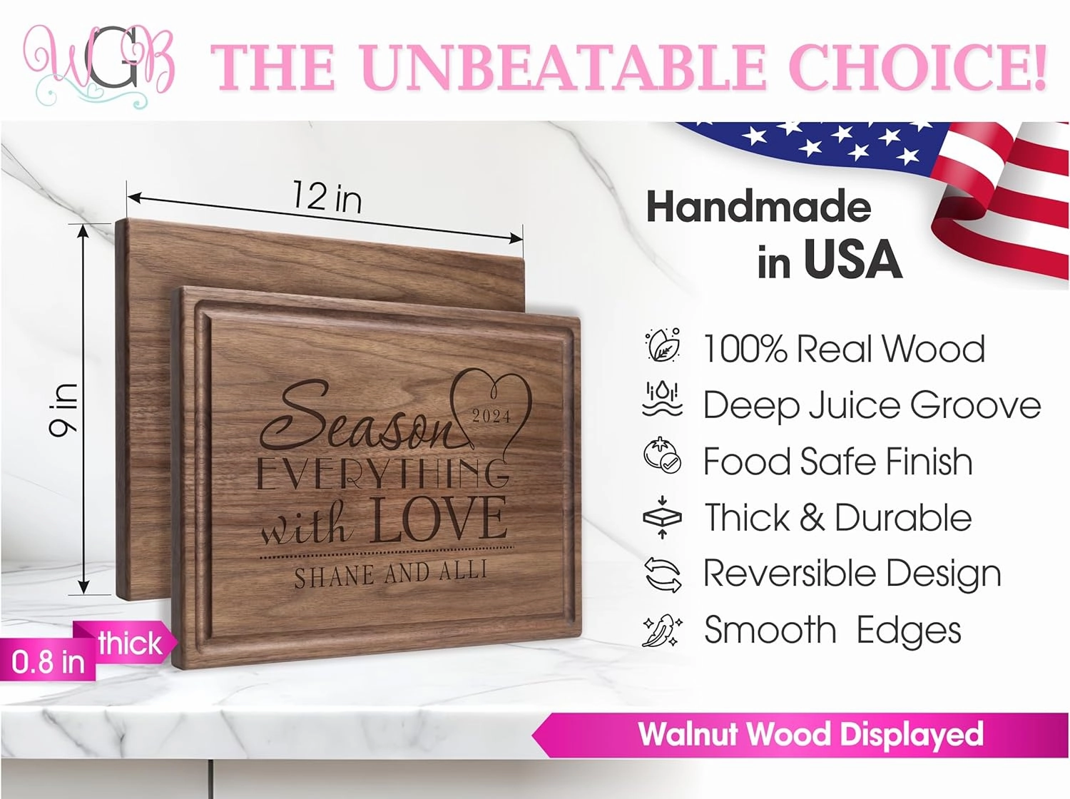 Personalized Cutting Board, Custom Wedding, Anniversary or Housewarming Gift Idea, Wood Engraved Charcuterie, for Couples or Family, Season with Love Design 032