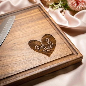 Personalized Cutting Board, Custom Wedding, Anniversary or Housewarming Gift Idea, Wood Engraved Charcuterie, for Newlyweds or Couples, Corner Heart Design 085